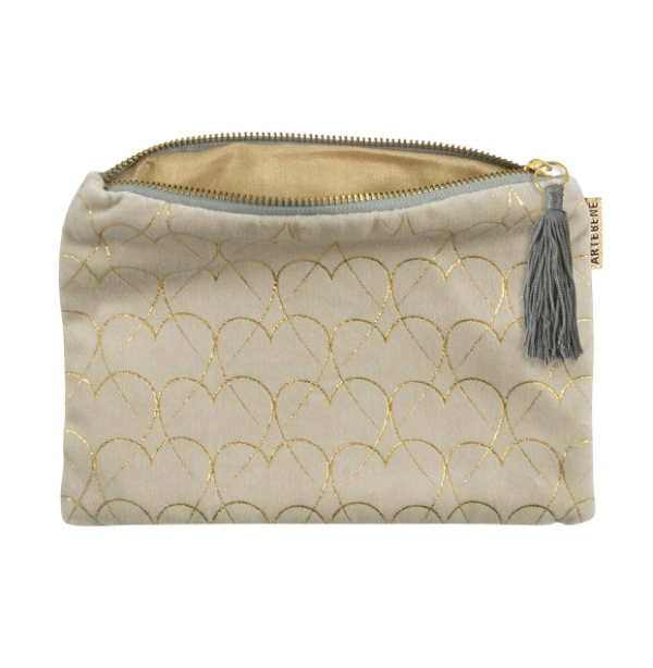 Kosmetiktasche Samt Herzen beige ínside Artebene Tausendschoen